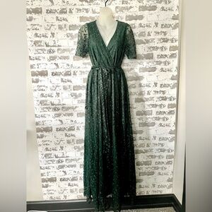 Baltic Born Forest Green Embroidered Maxi Dress XL Romantic Cottagecore
